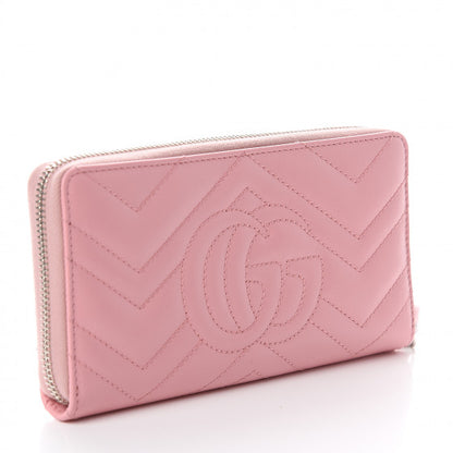 Gucci Calfskin Matelasse GG Marmont Zip Around Wallet Wild Rose